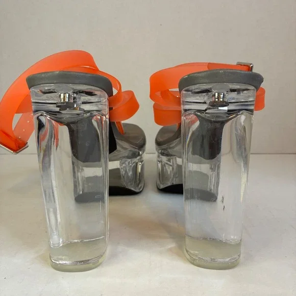 Dolls Kill Darker Wavs Coral Orange Clear Platform Sandals DW20-656 Womens 8M - Picture 3 of 16